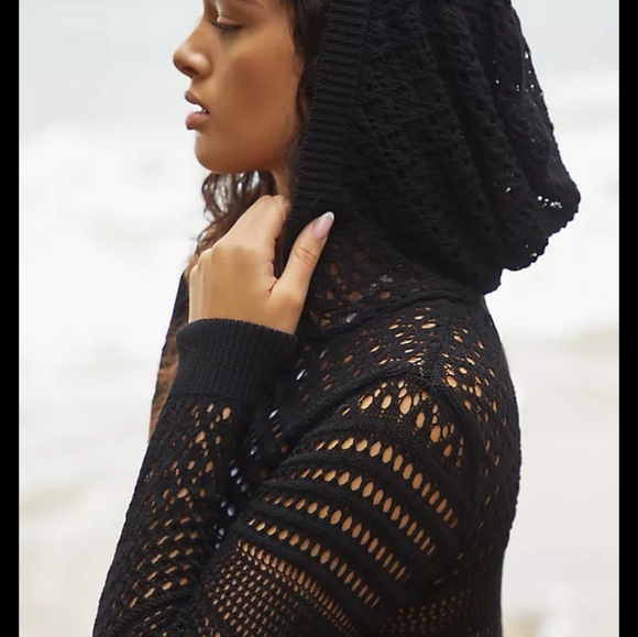 Anthropologie Other - 🌹Anthropologie Black Crochet Hooded Swimsuit Cover
